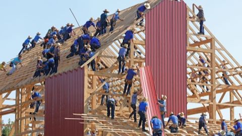 People working on a building